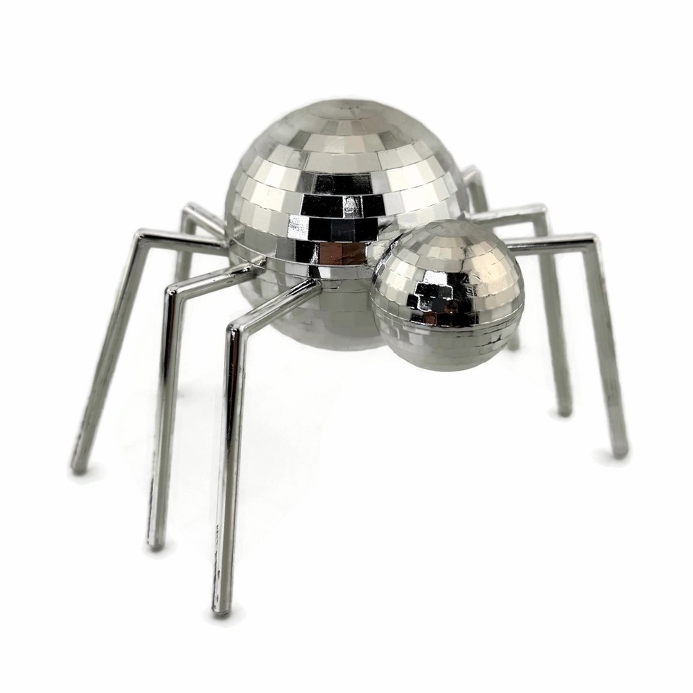 Mirrored Disco Spider Figurine - Silver Mosaic Accent